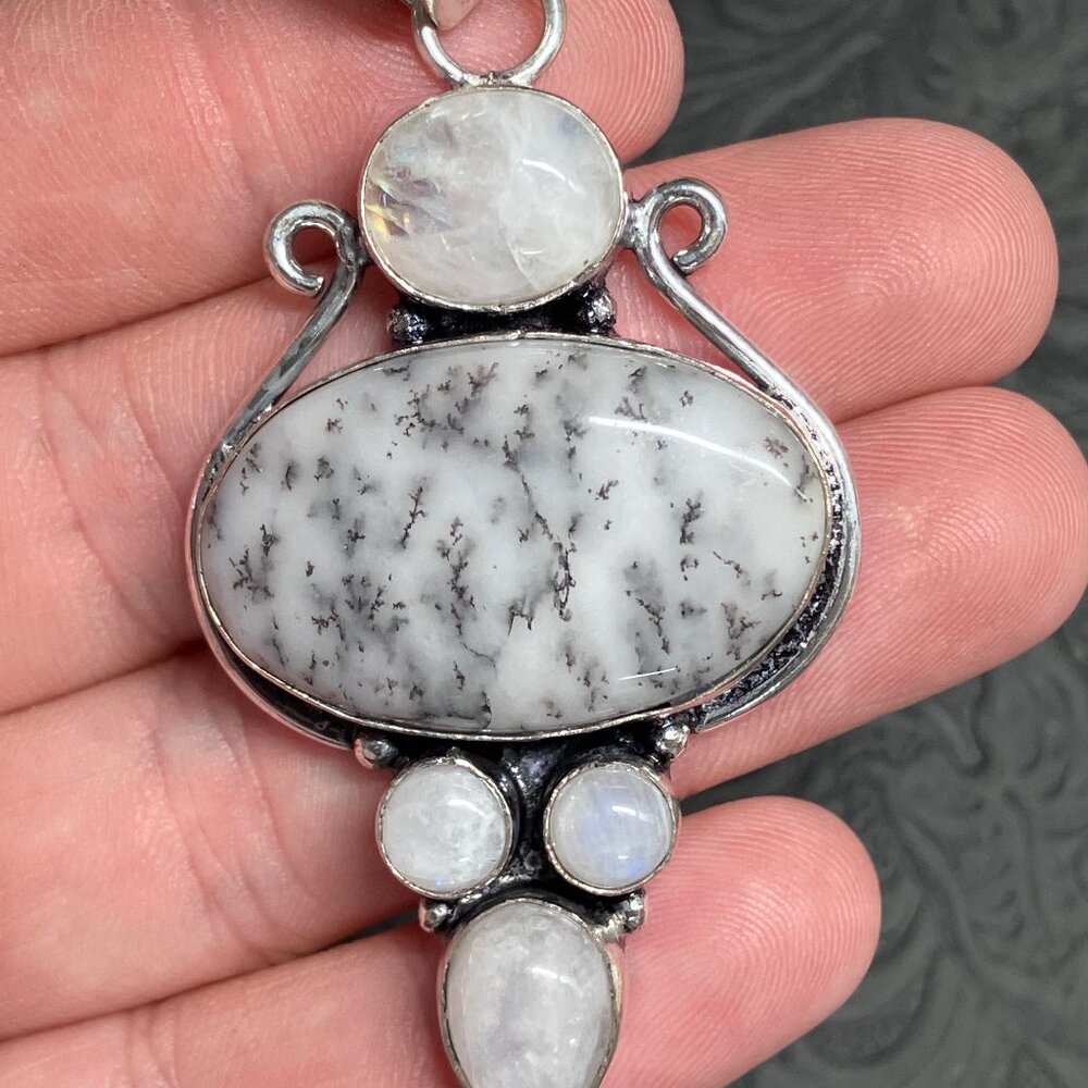 Dendritic Opal Rainbow Moonstone Pendant Crystal Stone Jewelry - Picture 5 of 9